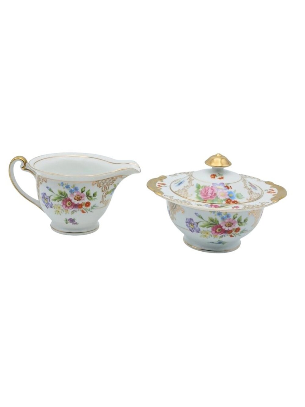 Kongo China Romance Creamer Sugar Bowl Set Hand Painted Floral Gold Japan